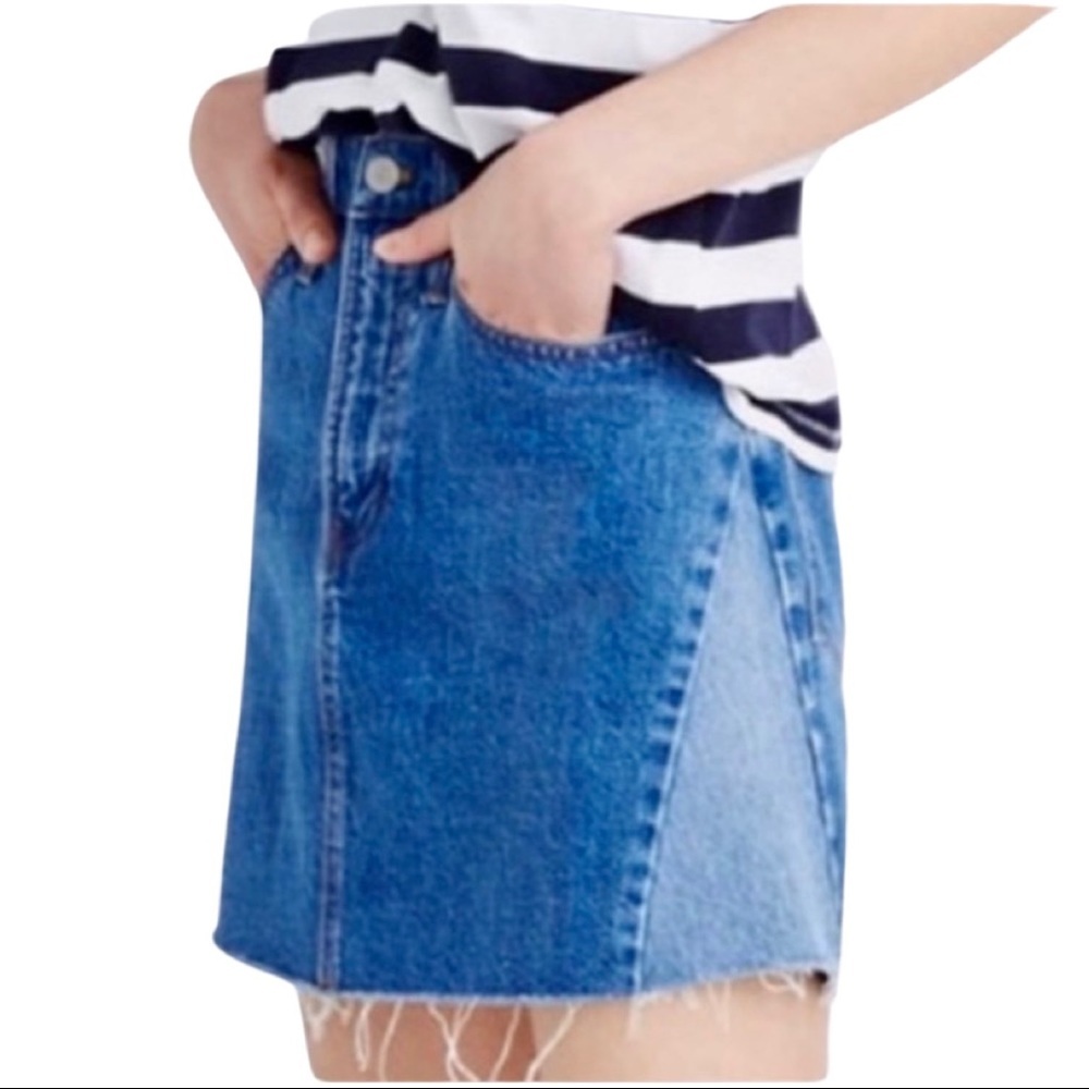MADEWELL Denim Panel Frayed Hem 5 Pocket Skirt 100% Cotton - Picture 3 of 15
